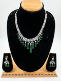 Emerald Green American Diamond Choker Set - Premium AD Necklace with Earrings