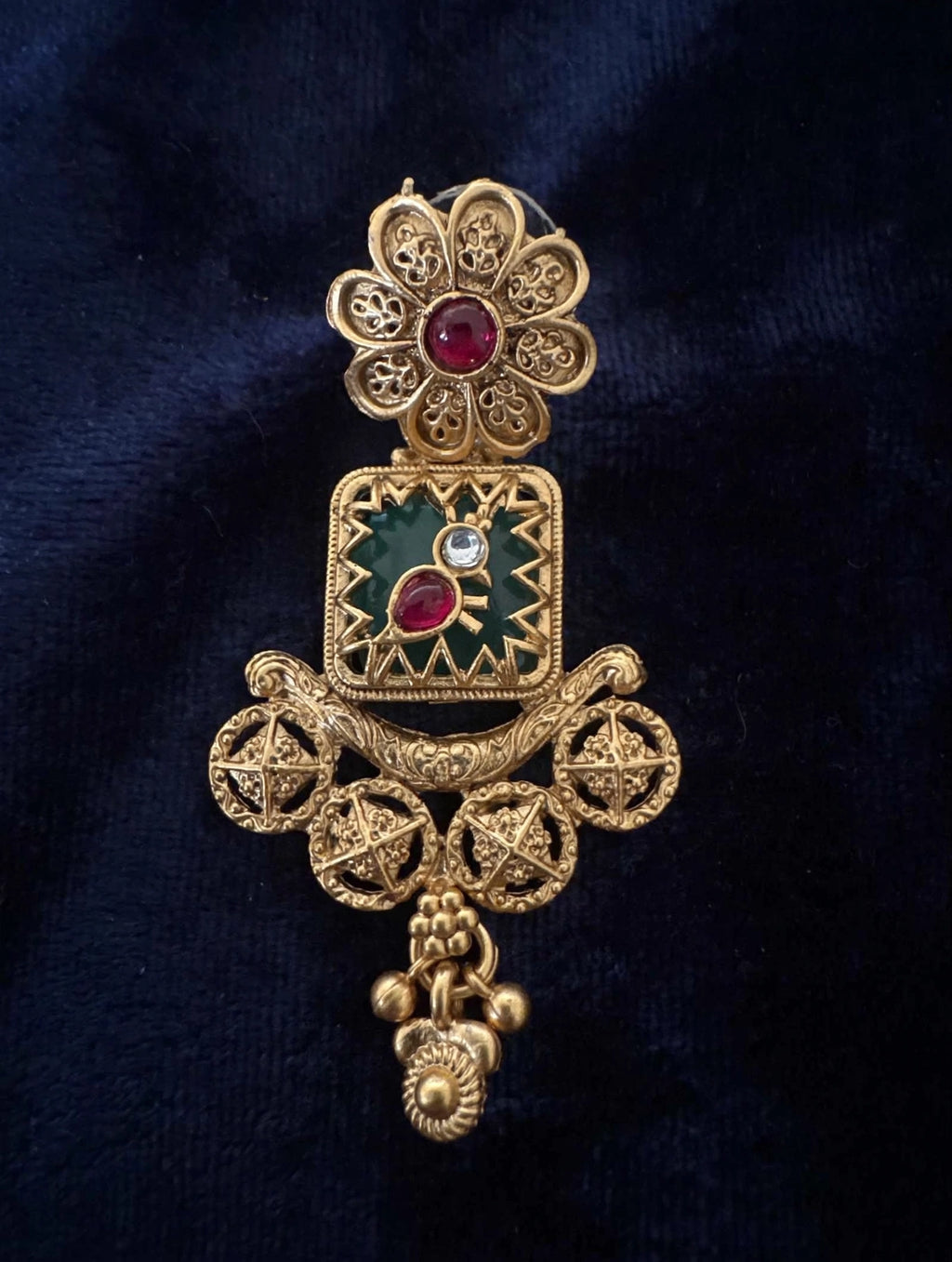 Antique Gold Kundan Bridal Choker Necklace Set with Earrings | Ruby Emerald Temple Jewelry
