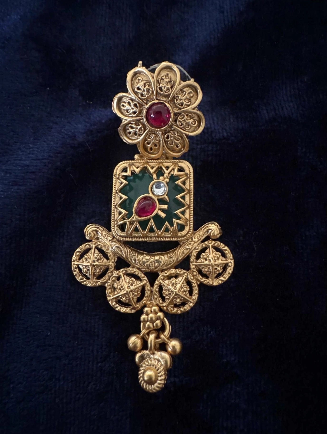 Antique Gold Kundan Bridal Choker Necklace Set with Earrings | Ruby Emerald Temple Jewelry