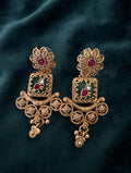 Antique Gold Kundan Bridal Choker Necklace Set with Earrings | Ruby Emerald Temple Jewelry